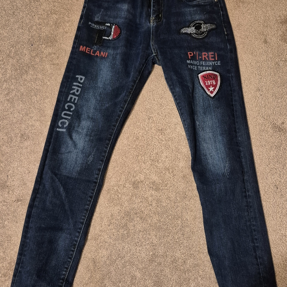 Embroidered Dark Blue Skinny Jeans